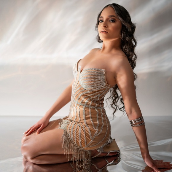 Strapless Crystal Mini Dress - Picture 3 of 5